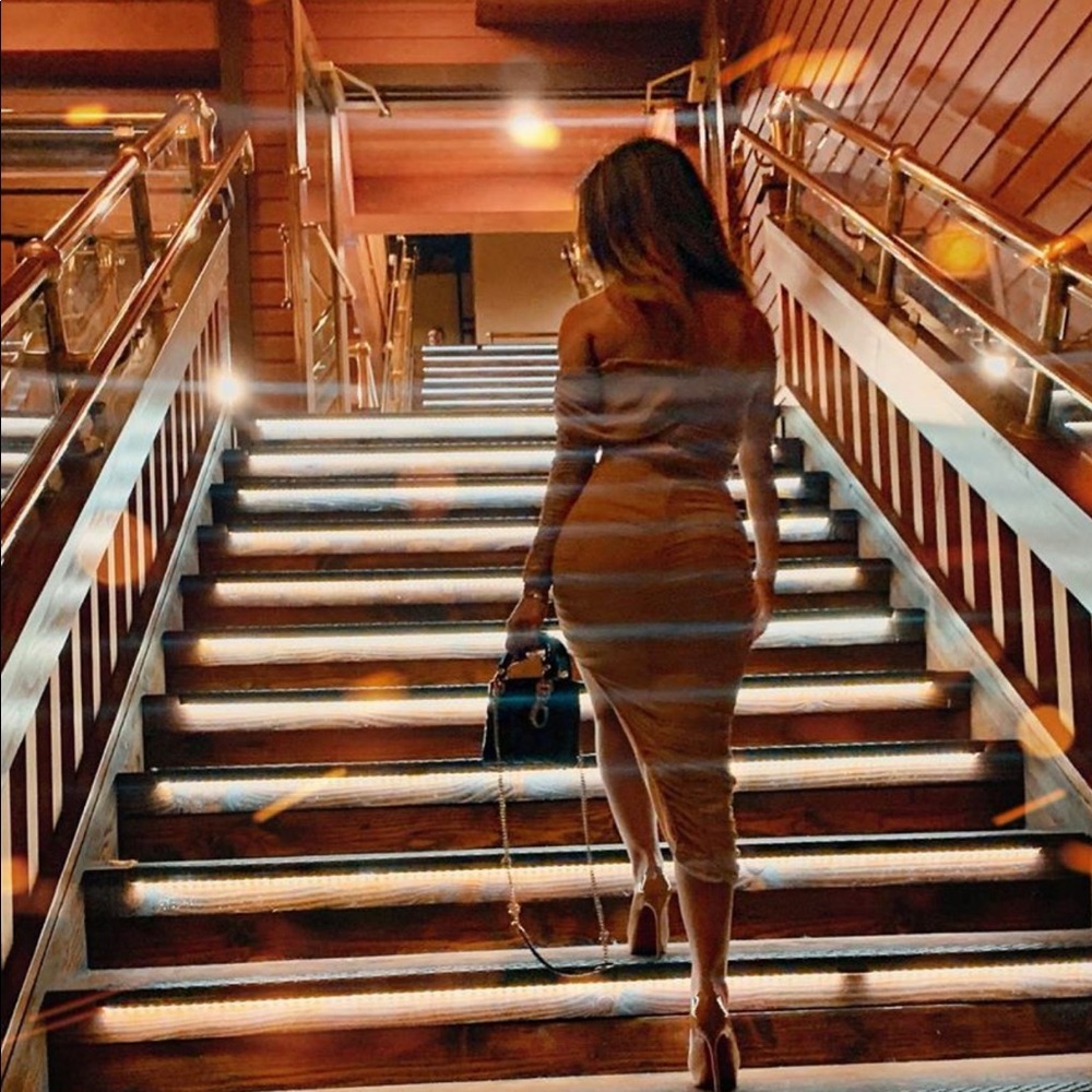 Beige one shoulder dress